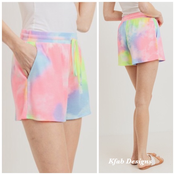 🌈LAST! Rainbow Tie Dye So Soft Shorts w/Pockets! - Picture 4 of 6